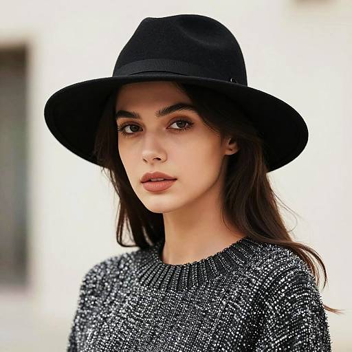 Woman in Black Hat and Textured Sweater
