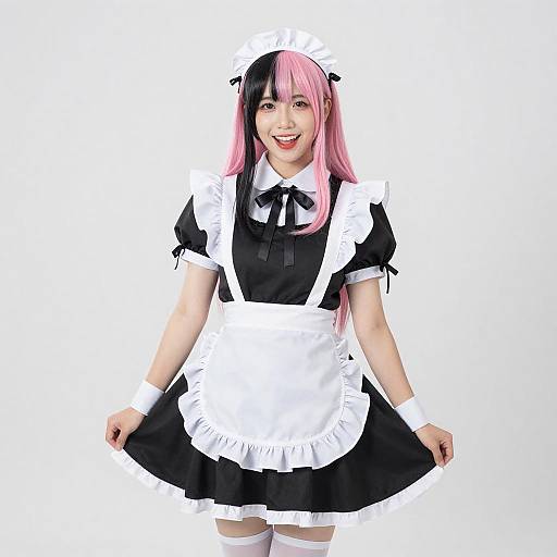 Asian Woman in Black and White Maid Outfit