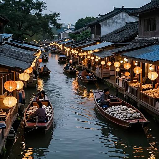 Serene Floating Market at Lantern Glow