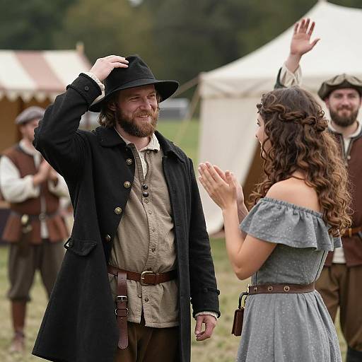Joyful Medieval Gathering Under Tents
