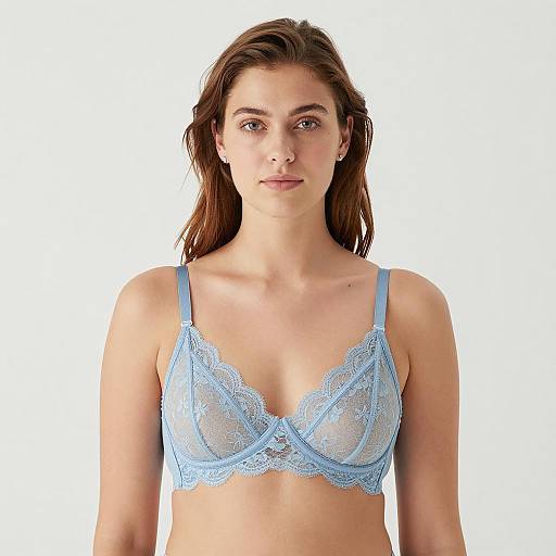 Elegant Woman in Light Blue Lace Bra