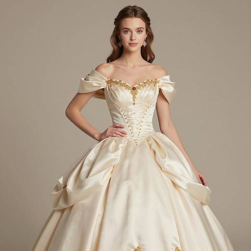 Elegant Princess in Cream Satin Gown