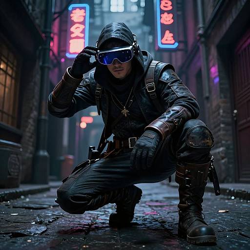 Cyberpunk Rogue in Neon Alley