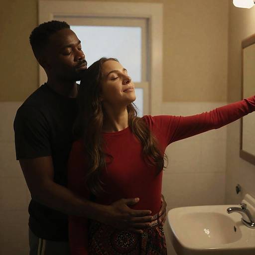 Intimate Moment in Dim Bathroom