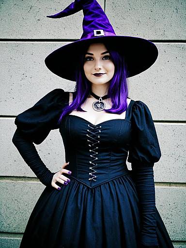 Cosplay Witch in Black Dress