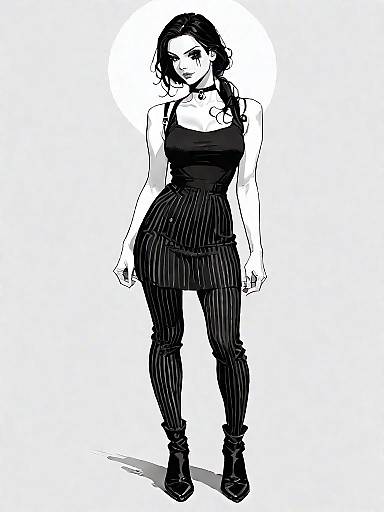 Realistic Comic Woman in Striped Dress