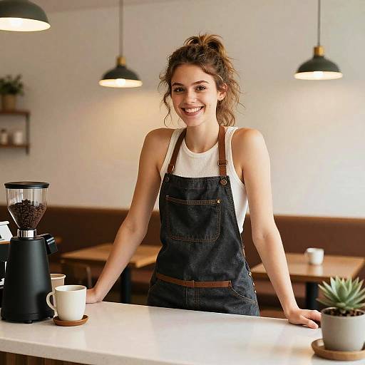 Upbeat Young Barista in Cozy Café