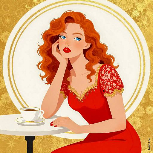 Elegant Woman in Red Dress Illustration