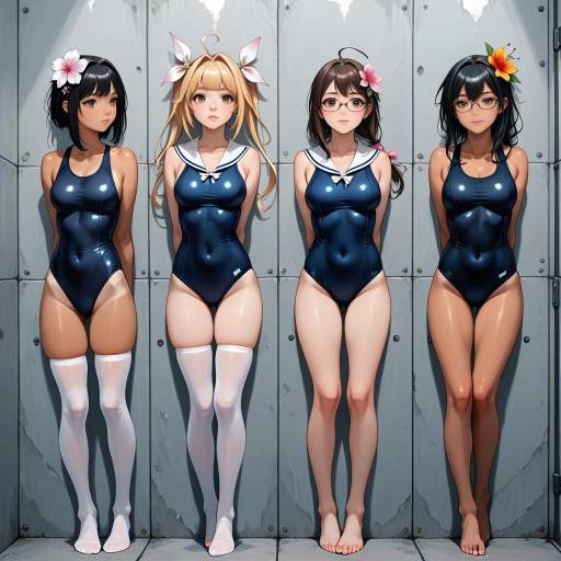 Youthful Swimsuit Scene with Six Girls