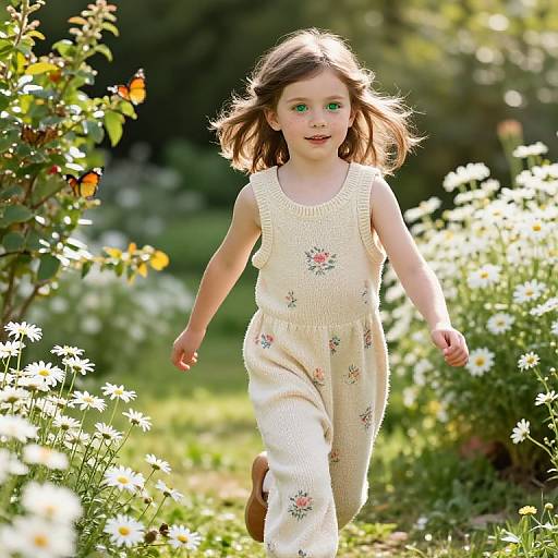 Girl in Airy Floral Knitwear Garden