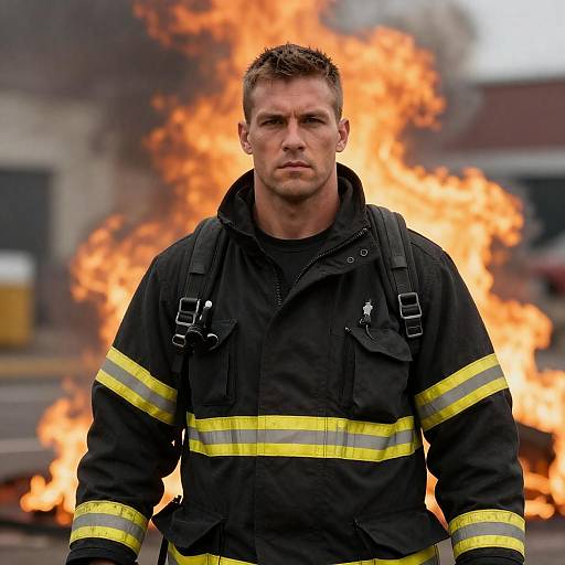 Heroic Firefighter Amid Blazing Flames