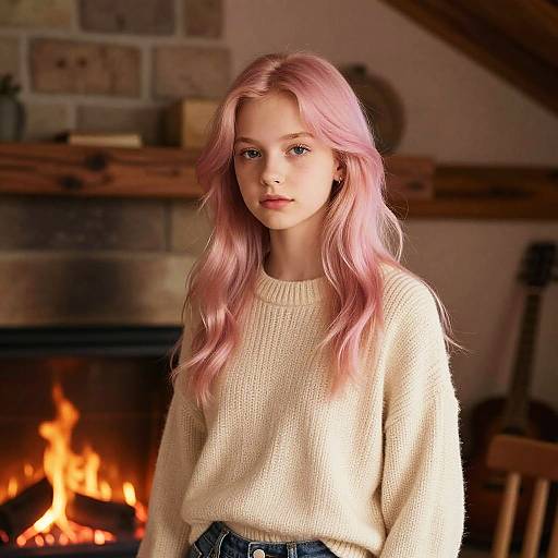 Pastel Hair Teen in Cozy Cabin