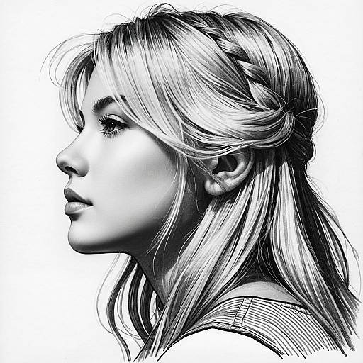 Platinum Blonde Teen Side Portrait Sketch