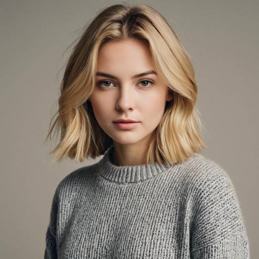 Portrait of Young Blonde Woman in Grey Sweater