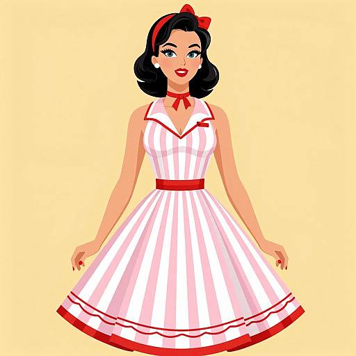 Vintage Retro Woman in Striped Dress