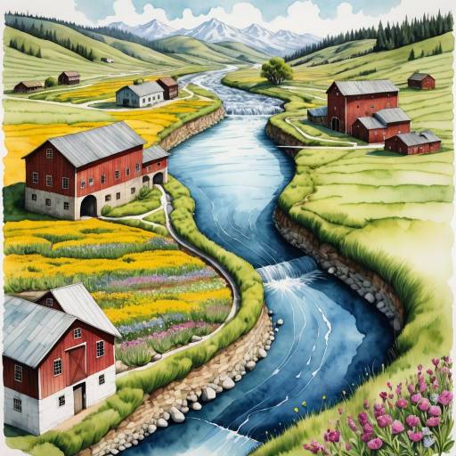 Baroque Watercolor River System Art
