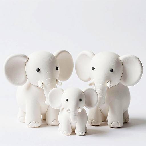 Whimsical White Clay Elephants Trio