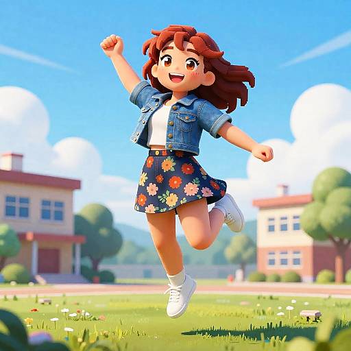 Happy Girl Jumping in Summer Outfit