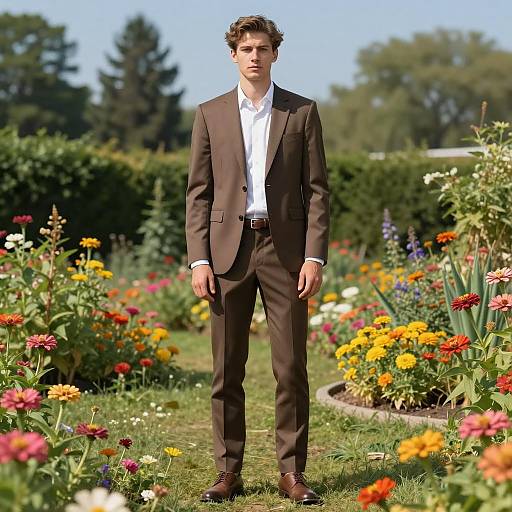 Young Man in Colorful Garden Suit