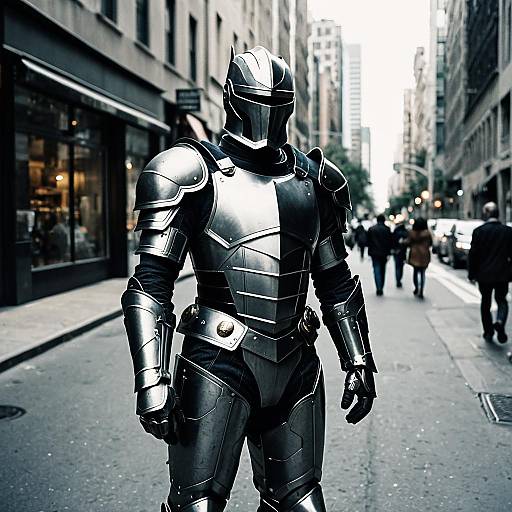 Hero in Armor on City Street
