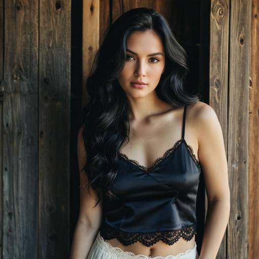 Woman in Black Silk Camisole by Wooden Barn Door
