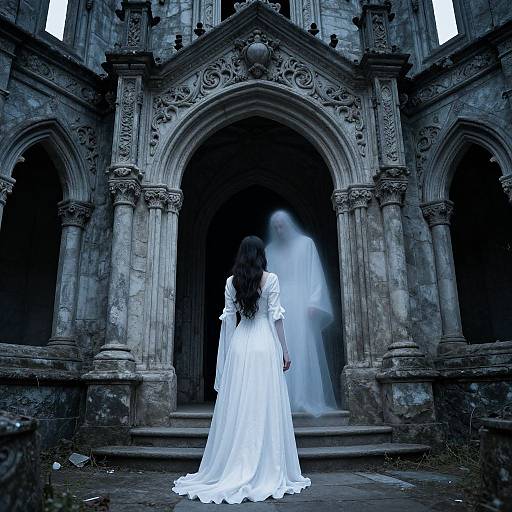 Ghostly Couple in Gothic Castle Ruins