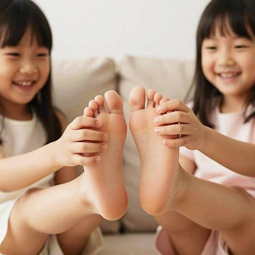 Playful Tickling Scene with Girls' Feet
