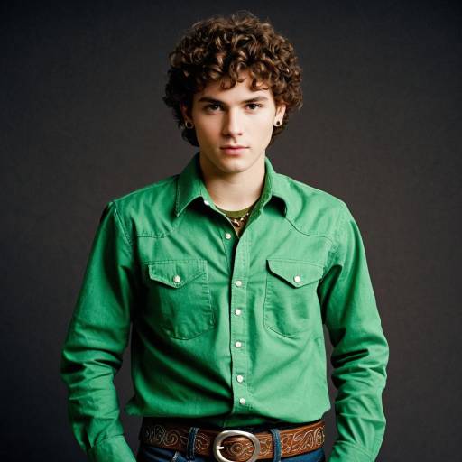 Young Man in Green Shirt with Curly Hair