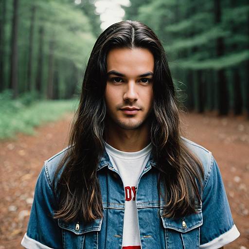 Young Man in Denim Jacket Outdoors