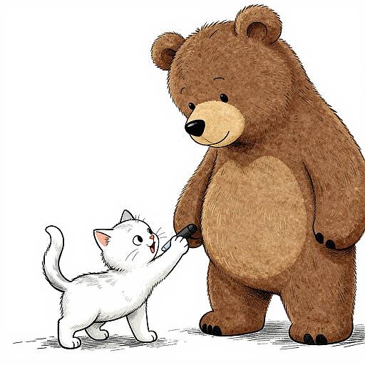 Whimsical Kitten and Bear Friendship