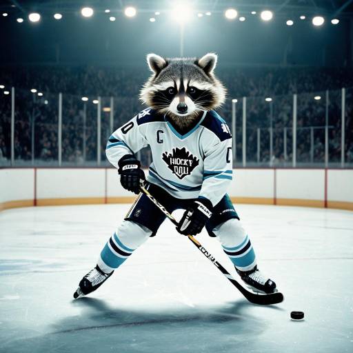 Hockey Playing Raccoon in Full Gear