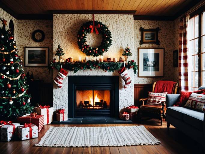 Cozy Christmas Cottage Wallpaper Design