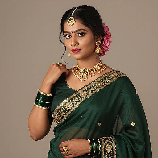 Elegant Indian Woman in Green Saree