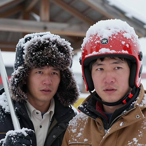 Intense Winter Encounter Between Two Men