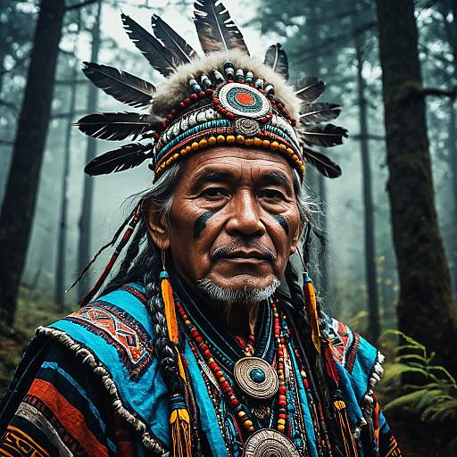 Elderly Shaman in Ornate Tribal Outfit