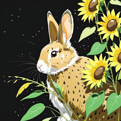 Side View of a Rabbit and Sunflower Side View of a Rabbit and Sunflower