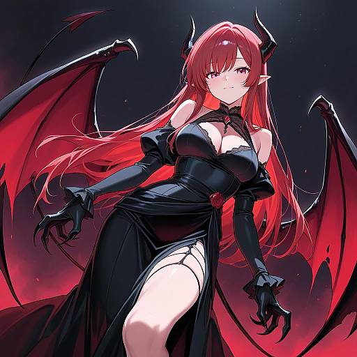 Red-Haired Demon Girl with Wings