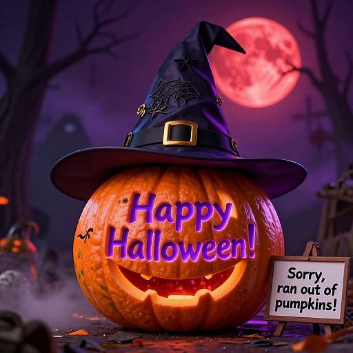 Watermelon Jack-o-Lantern Halloween Scene