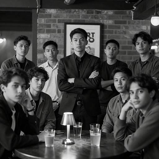 Confident Man and Group in Bar