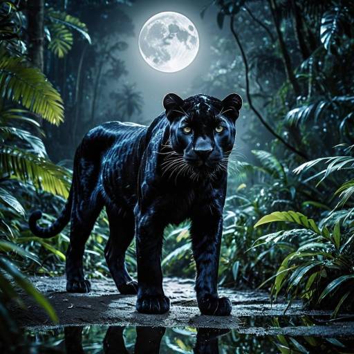Black Panther in Moonlit Rainforest