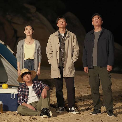 Nighttime Beach Campsite with Friends