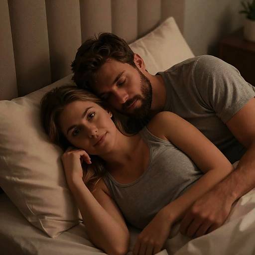 Cozy Bedtime Moment: A Couple's Portrait