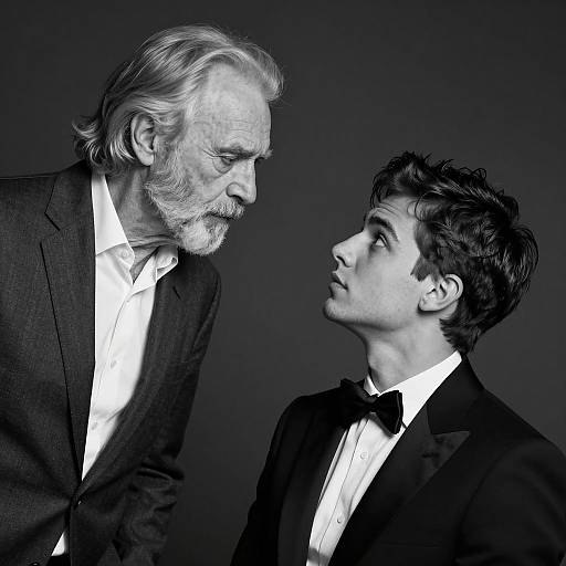 Black and White Portrait of Older and Younger Men in Formal Wear