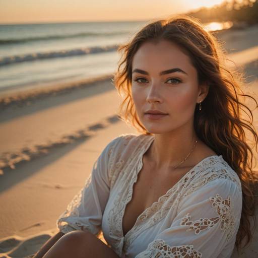 Serene Young Woman on Sun-Kissed Beach Serene Young Woman on Sun-Kissed Beach