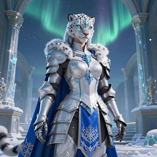 Epic Snow-Leopard Paladin in Frozen Ruins