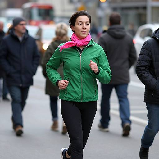 Energetic Woman Jogging in City