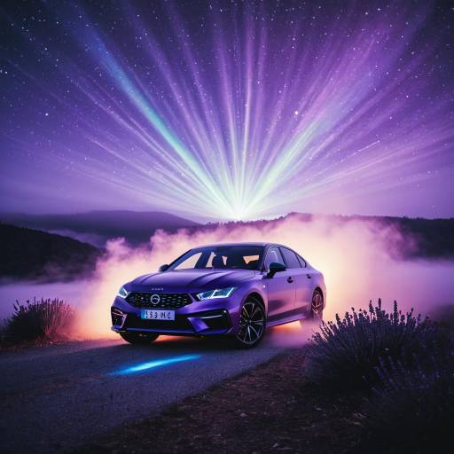 Purple Sedan with Light Painting and Fog at Night