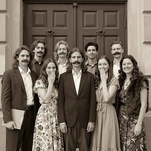 Vintage Group Portrait by Wooden Door