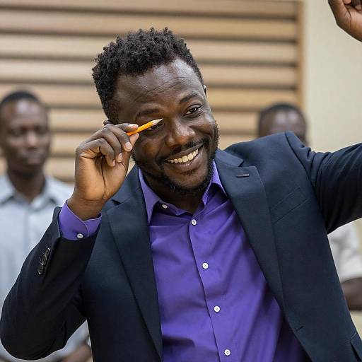 Smiling Man in Blazer with Pencil