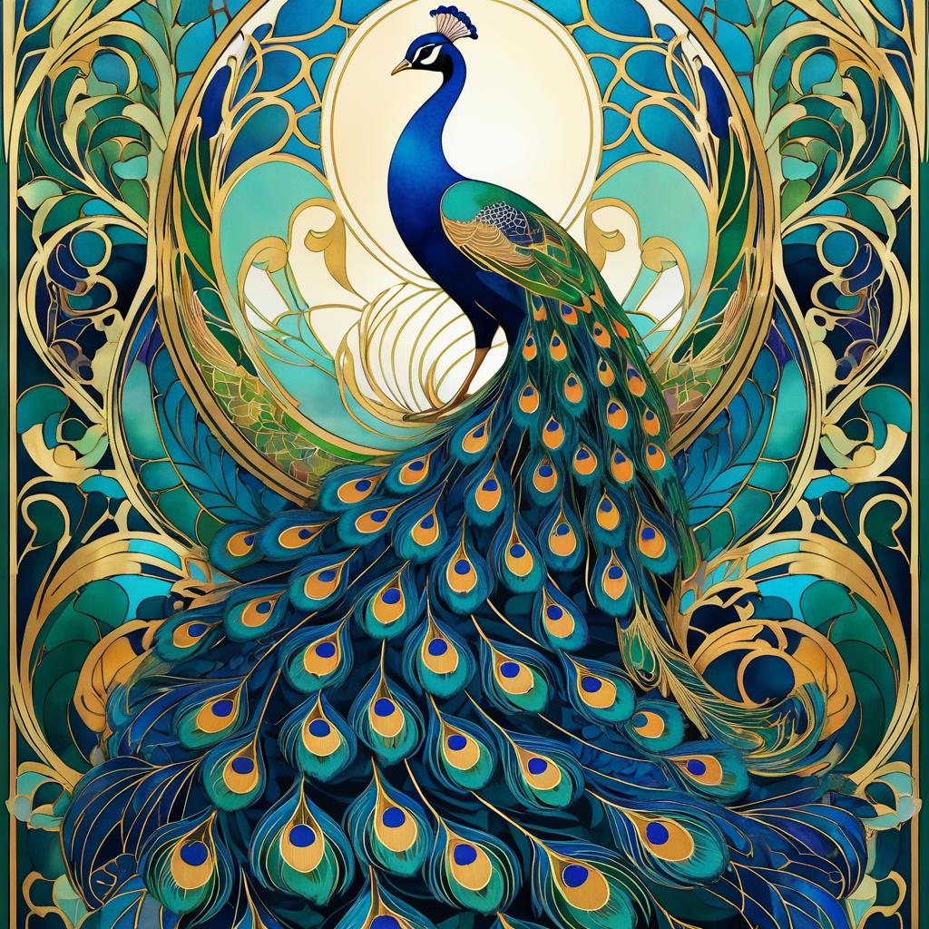 Elegant Peacock in Vibrant Art Nouveau Style